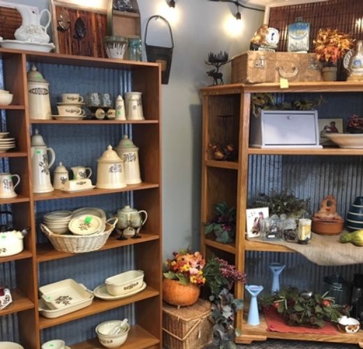 thrift store shelving and products
